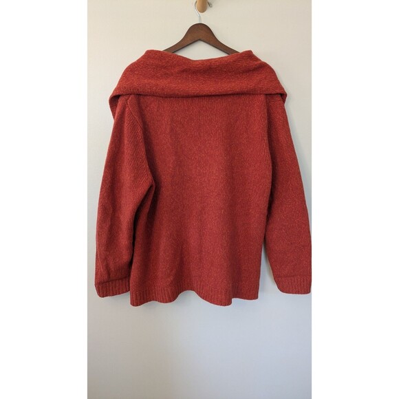 Women's Cardigan Sweater 3X Lambs Wool Angora Thick One Button Shawl Collar Rust - Picture 6 of 10